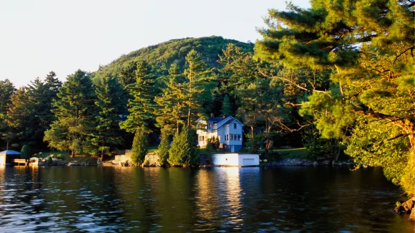 A cottage by a lake