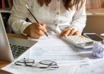 A woman working on her budget