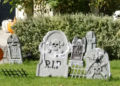 Halloween decorations in a yard