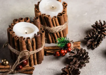 Candles with seasonal decor.