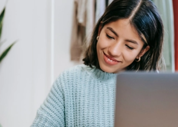 Woman working on laptop