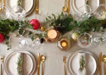 A table set for holiday dinner