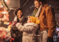 A family at a holiday market.