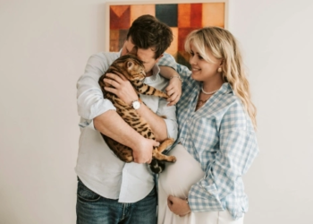 happy couple with cat