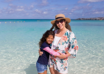 mom and child on a beach vacation