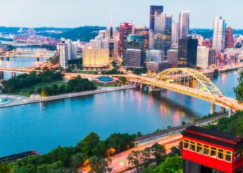 Birds eye view of Pittsburgh, PA