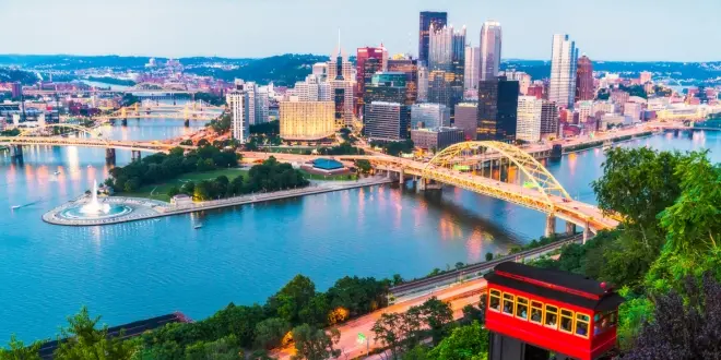 Birds eye view of Pittsburgh, PA