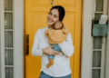 Woman holding newborn